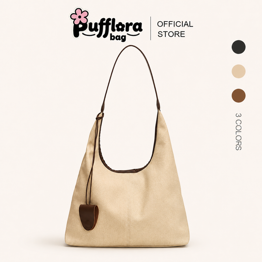 Pufflora กระเป๋าสะพายข้าง รุ่น Terra Tote หนังPUคุณภาพสูงสไตล์เกาหลี มาพร้อมกระเป๋าใบเล็ก ไซส์ใหญ่ใส่ของจุใจ สัมผัสนุ่ม ทรงสวย