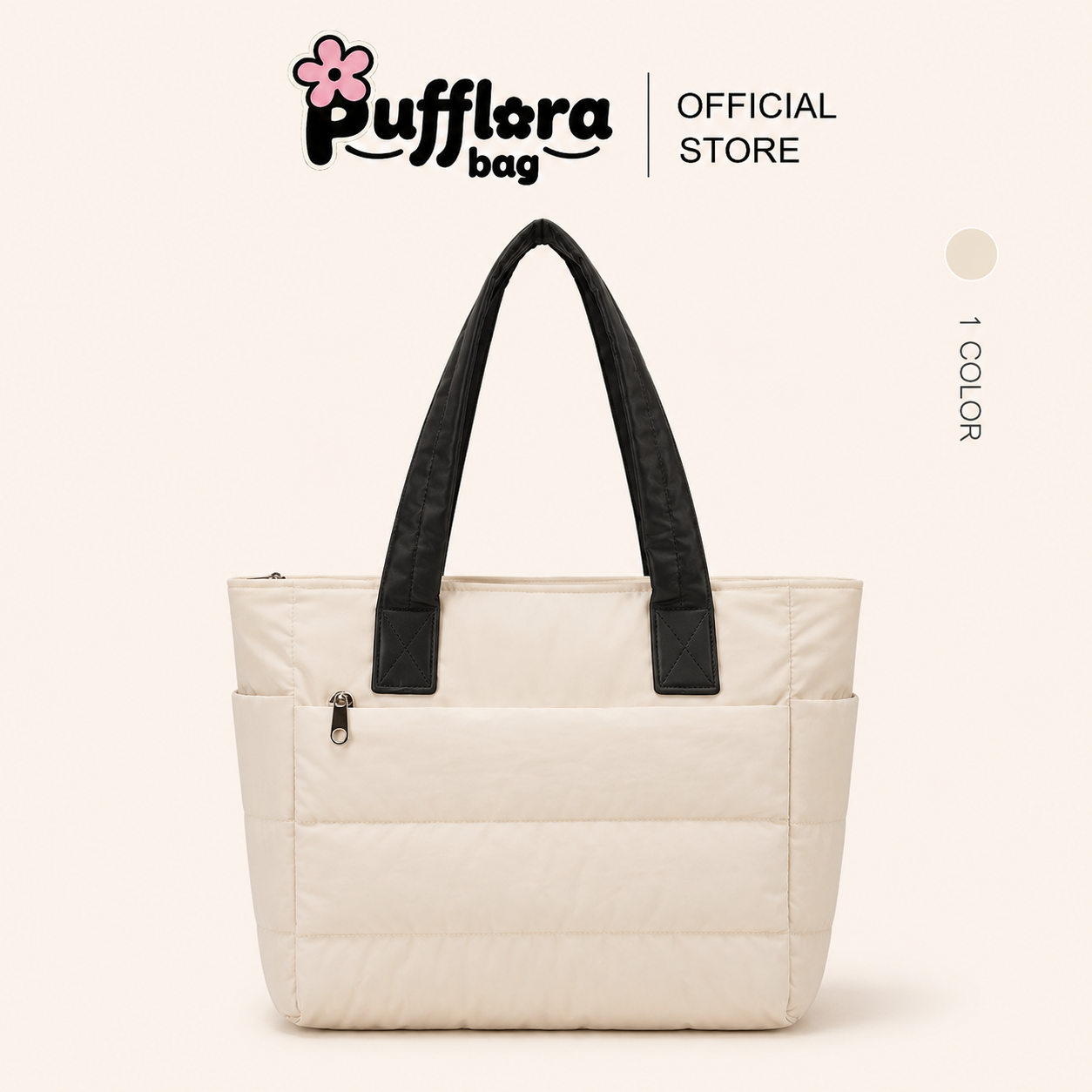 Pufflora กระเป๋าสะพาย กระเป๋าถือ กระเป๋าโท้ท รุ่น Contrast Puffer Tote กระเป๋าใส่แล็ปท็อป/iPad ช่องเก็บของหลายช่อง ความจุเยอะ