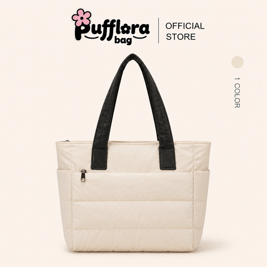 Pufflora กระเป๋าสะพาย กระเป๋าถือ กระเป๋าโท้ท รุ่น Contrast Puffer Tote กระเป๋าใส่แล็ปท็อป/iPad ช่องเก็บของหลายช่อง ความจุเยอะ