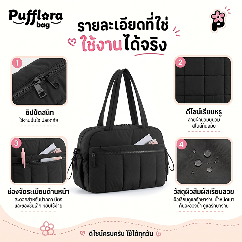 Pufflora กระเป๋าเดินทาง กระเป๋ายิม รุ่น Fit & Fly Bag ใบใหญ่ จุของได้เยอะ ช่องแบ่งหลายช่อง เหมาะสำหรับเล่นกีฬาและเดินทาง
