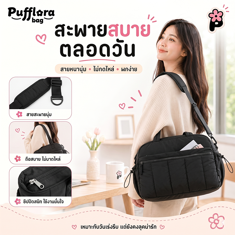 Pufflora กระเป๋าเดินทาง กระเป๋ายิม รุ่น Fit & Fly Bag ใบใหญ่ จุของได้เยอะ ช่องแบ่งหลายช่อง เหมาะสำหรับเล่นกีฬาและเดินทาง