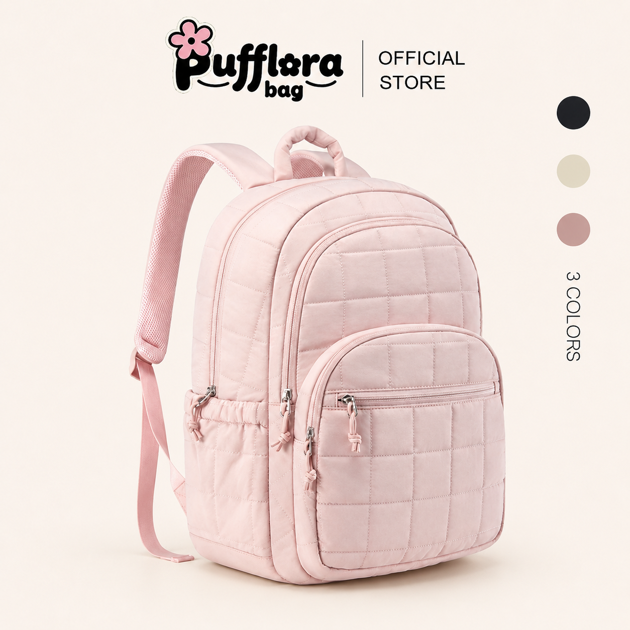 Pufflora กระเป๋าเป้สะพายหลัง รุ่น Cloudy Backpack นุ่ม ไม่เจ็บไหล่ ช่องแยกประเภท ใส่ของได้เยอะ ใส่โน๊ตบุ๊ค 15.6 นิ้วได้