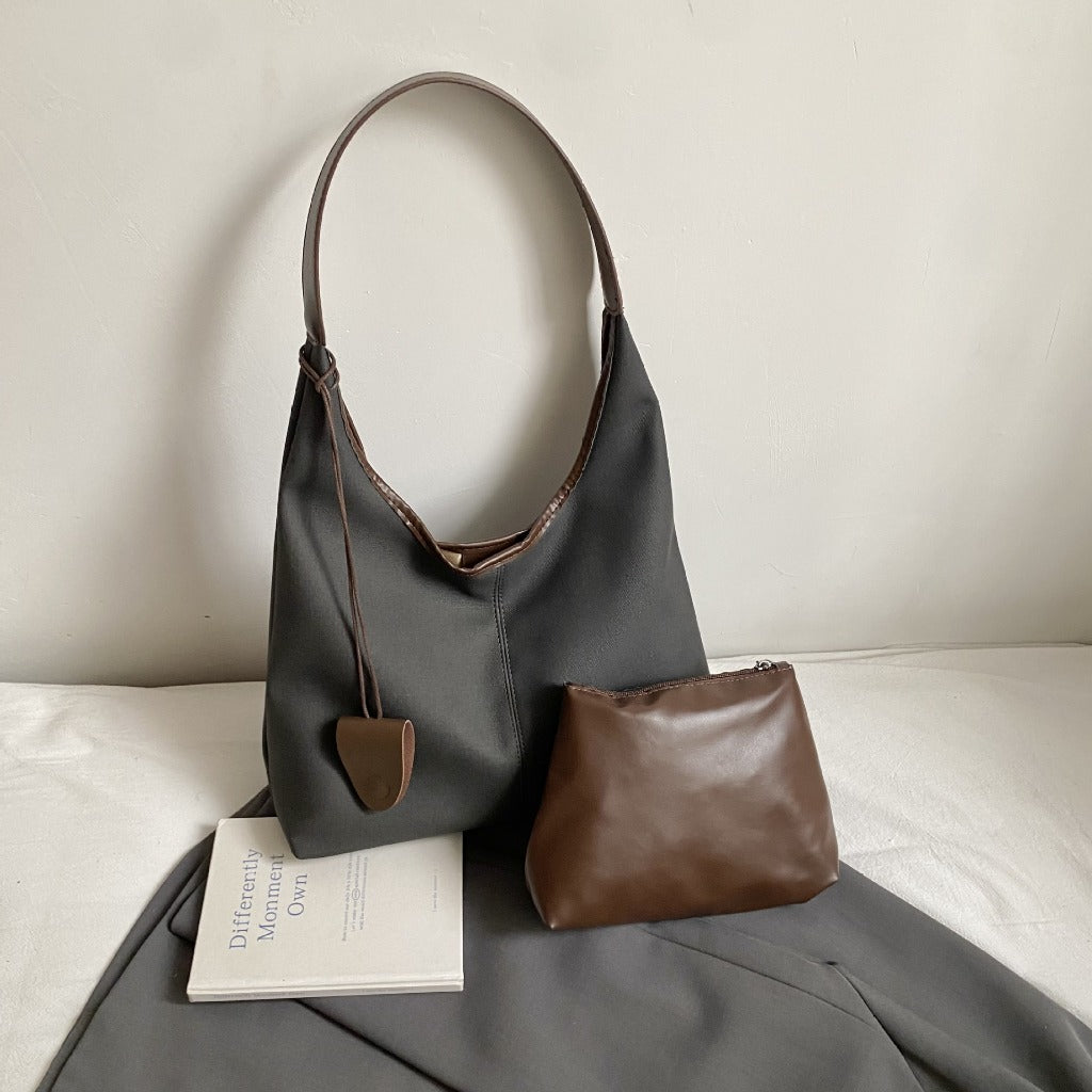 Pufflora กระเป๋าสะพายข้าง รุ่น Terra Tote หนังPUคุณภาพสูงสไตล์เกาหลี มาพร้อมกระเป๋าใบเล็ก ไซส์ใหญ่ใส่ของจุใจ สัมผัสนุ่ม ทรงสวย