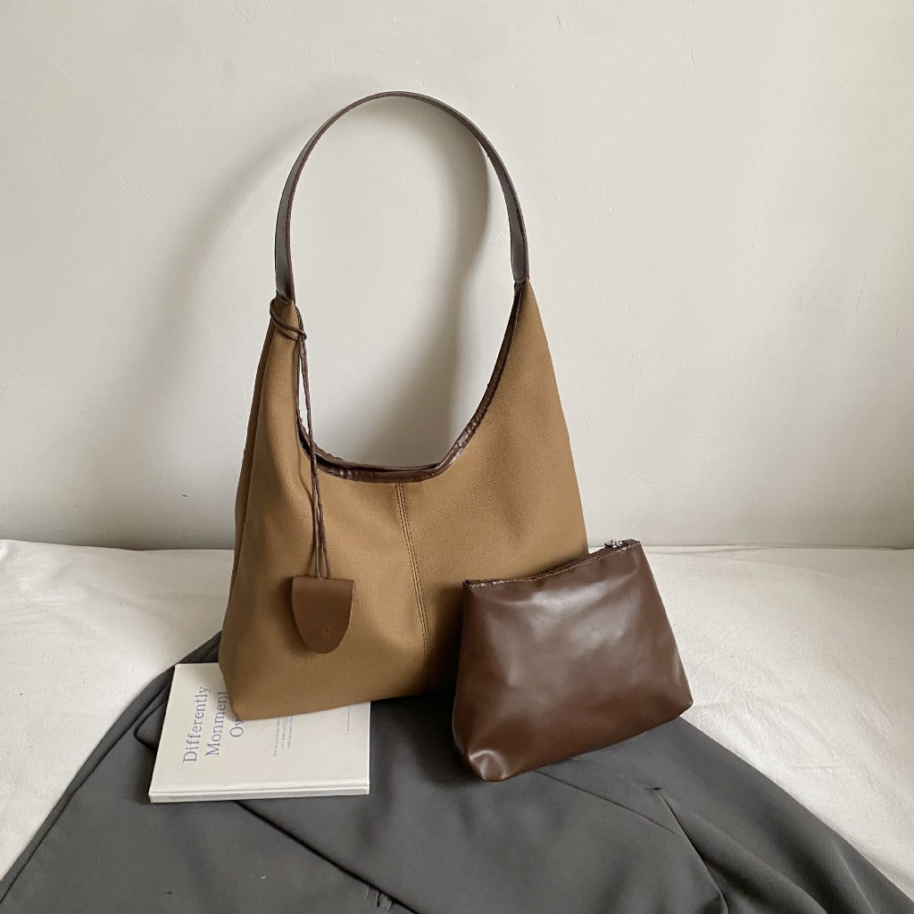 Pufflora กระเป๋าสะพายข้าง รุ่น Terra Tote หนังPUคุณภาพสูงสไตล์เกาหลี มาพร้อมกระเป๋าใบเล็ก ไซส์ใหญ่ใส่ของจุใจ สัมผัสนุ่ม ทรงสวย